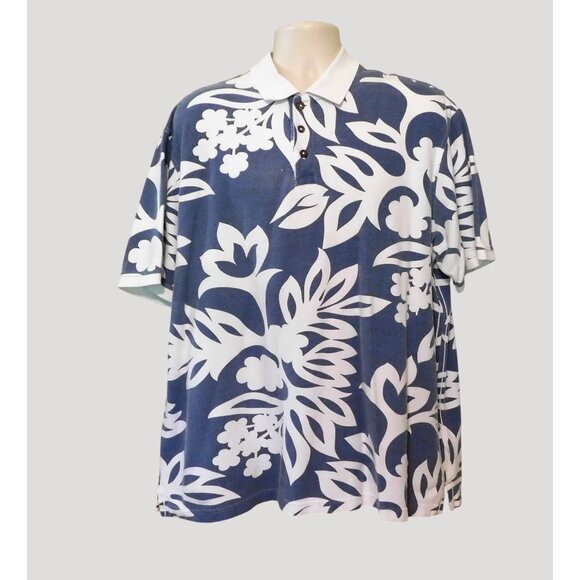 Kahala Other - Kahala Hawaiian Print Polo Shirt 2XL Blue White Short Sleeve 100% Cotton